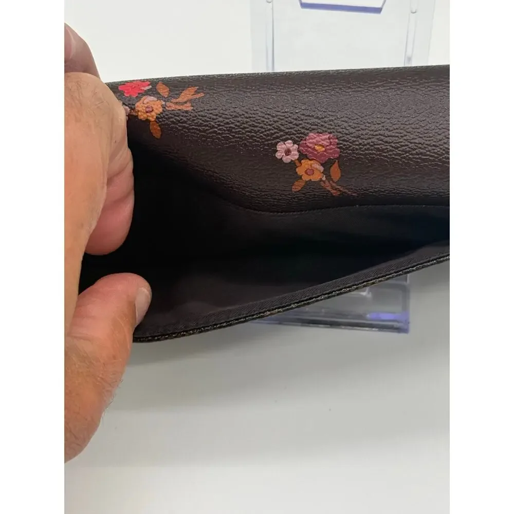 COACH Continental Envelope Wallet Floral Cluster Printed Coated Canvas Brown⁠